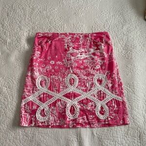 Lilly Pulitzer Roslyn Skirt "Skinny Dippin" 2011-Holy Grail Print Hot Pink Sz 2